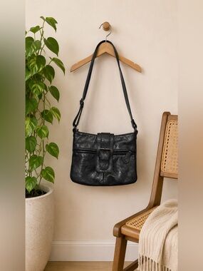 Aldo Black‎ Vegan Leather Crossbody Bag Small Lightweight Purse Buckle Silver